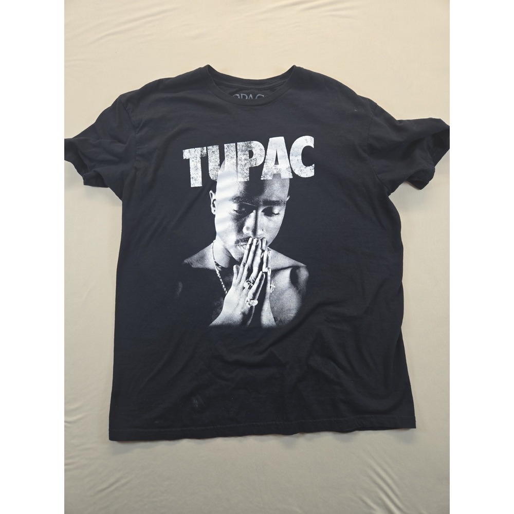 2PAC Official Licensed Tupac Black L Praying Hands Graphic T-Shirt
